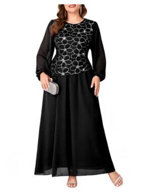 Plus Size Floral Sequin Chiffon Maxi Gown Formal Evening Dress
